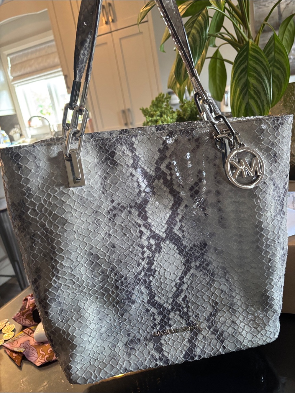 Michael Kors Silver Snake-Print Tote